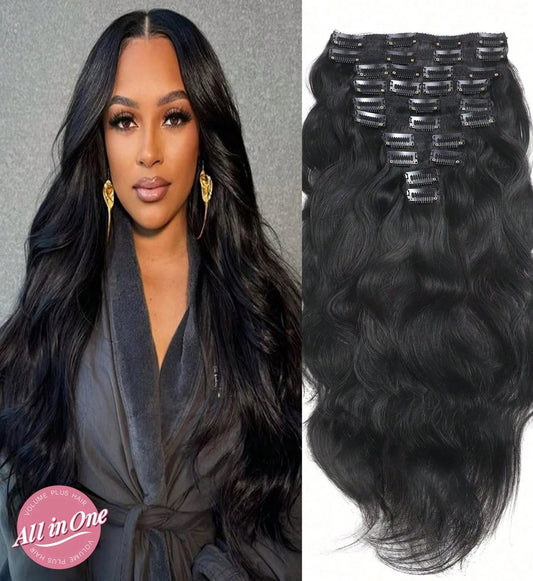 18-Inch Black 100% Human Hair - Natural Wave Clip-In / Extension