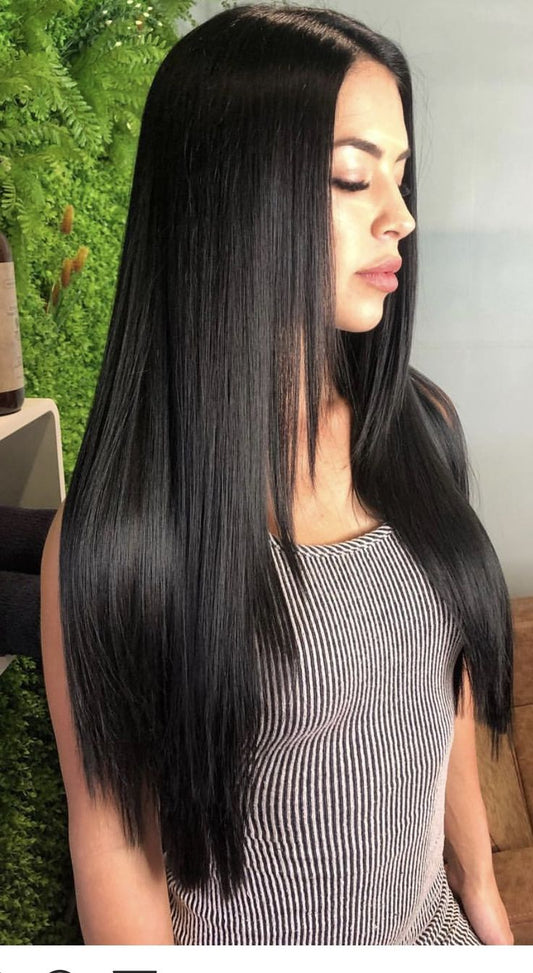 24 inch Straight lace front glueless human blend wig