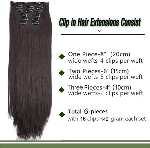 Brown 6 piece 16-Clip 23inch Straight Hair Extensions