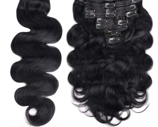 8-Piece Body Wave Clip-In Hair Extensions- 18"/20"/22" Black