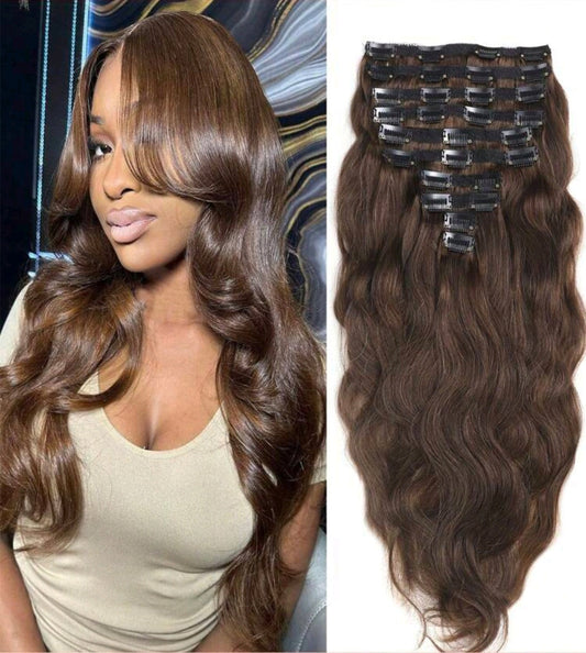 Brown Wave Clip-In Human Hair Extensions
