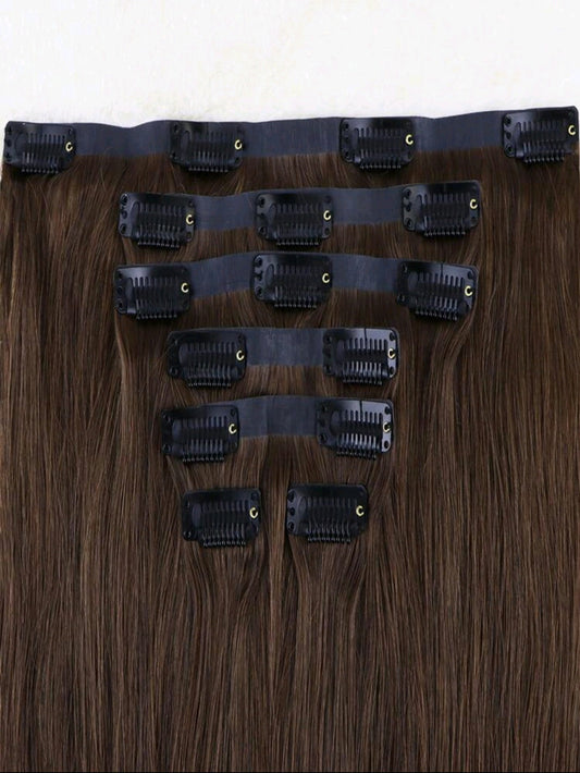 7pc Dark Brown natural wave Clip In Human Hair