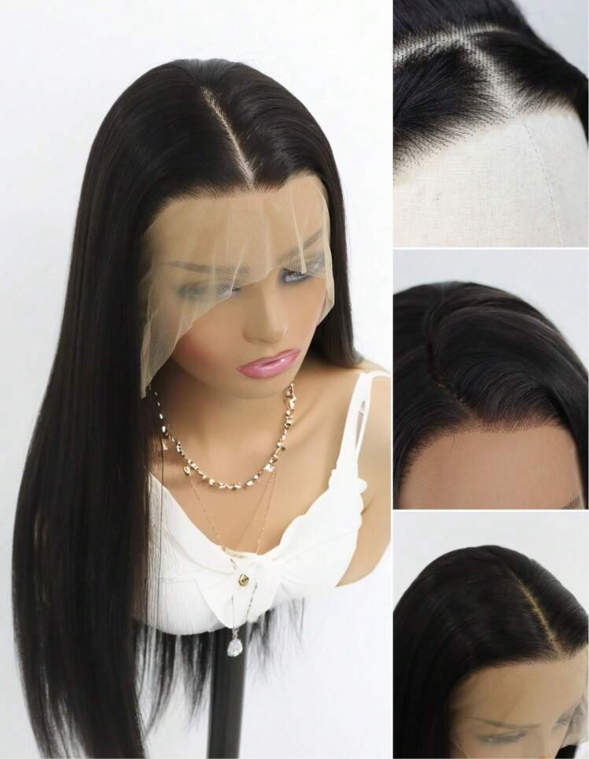 24 inch Straight lace front glueless human blend wig