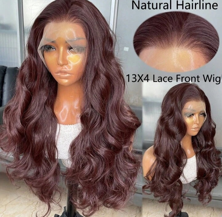 Auburn Long Body Wave Glueless Wig (human hair blend)
