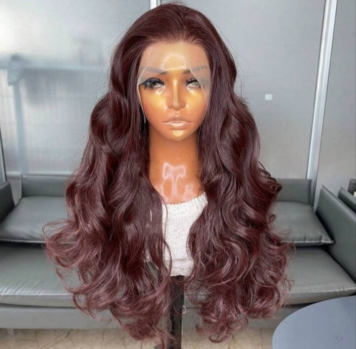 Auburn Long Body Wave Glueless Wig (human hair blend)