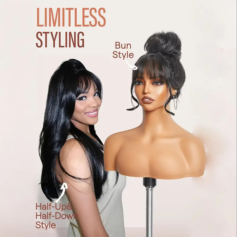 Glueless black wig with bangs