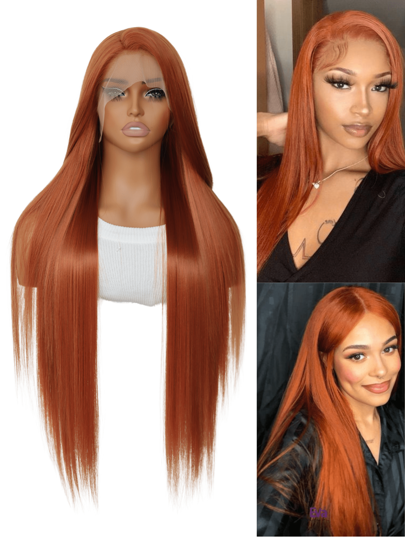Dark Orange Long Lace Front Wig