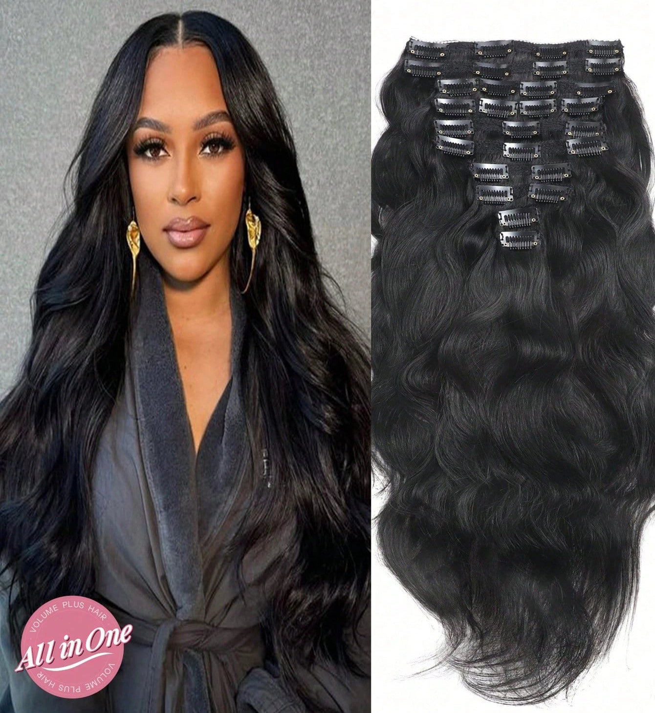 18-Inch Black 100% Human Hair - Natural Wave Clip-In / Extension