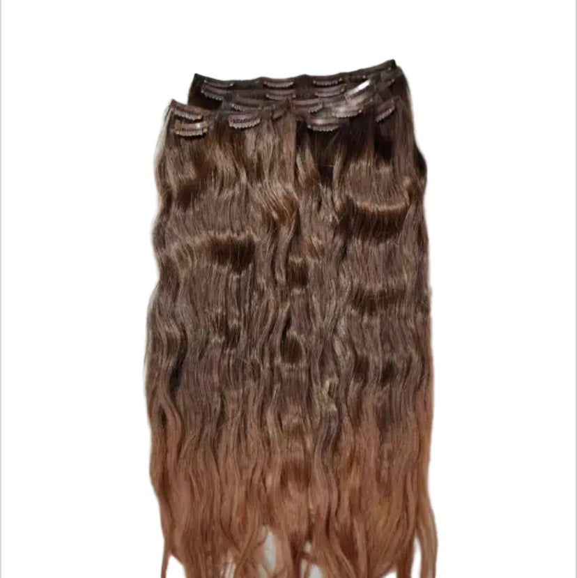 Wavy Long Full Head Clip-in Hair Extensions (brown)