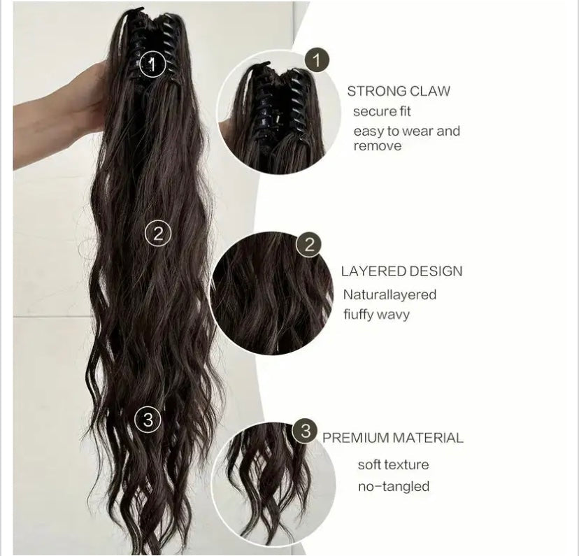 24 inch Wavy Clip In Claw ponytail