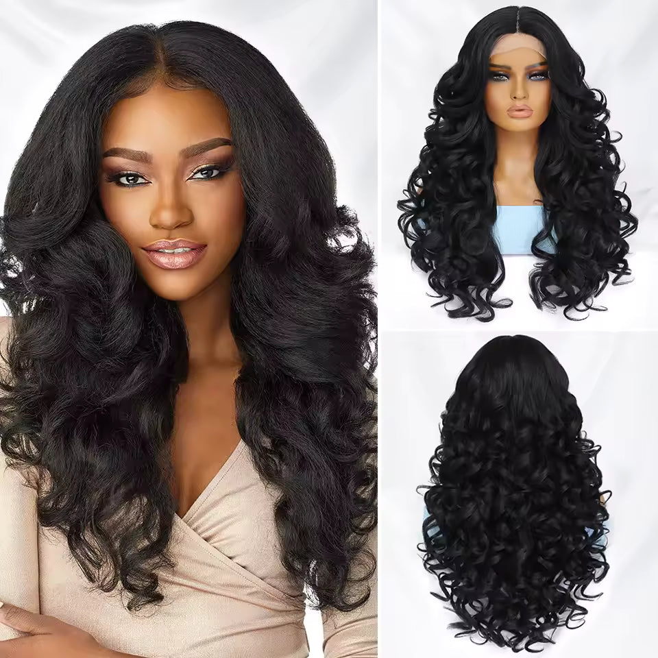 Black Brown Curly Wig (human blend)