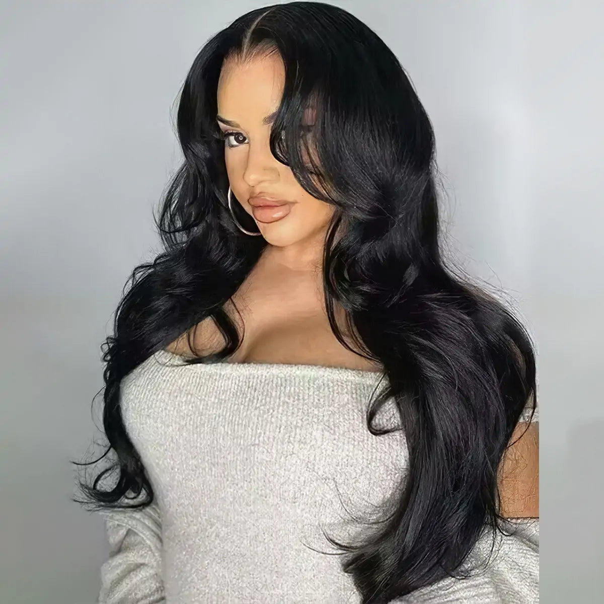 Black lace front wig with Curtain Bangs (Human blend)