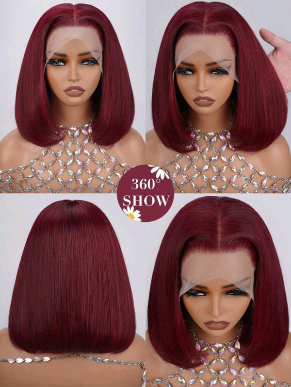 Burgundy Lace Front bob wig (Human Hair)