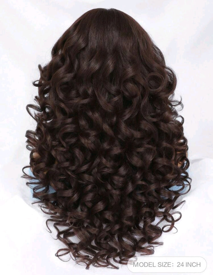Black Brown Curly Wig (human blend)
