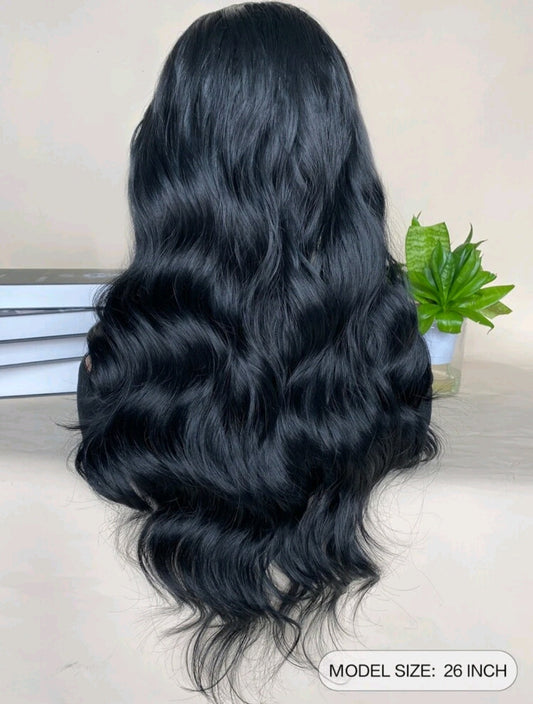 black Wavy Heat resistant headband wig 26 inch