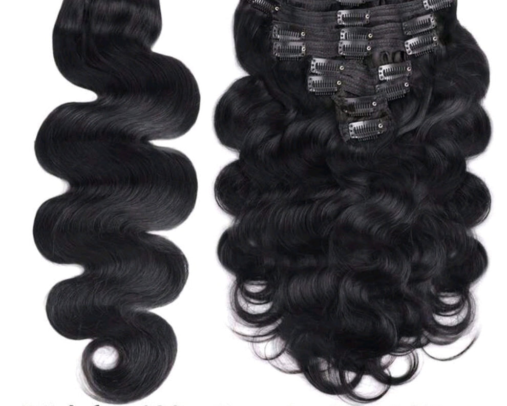 8-Piece Body Wave Clip-In Hair Extensions- 18"/20"/22" Black
