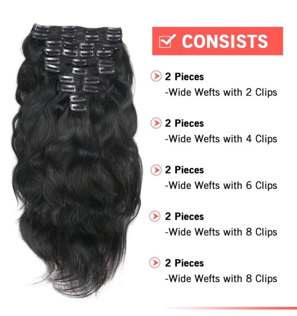 18-Inch Black 100% Human Hair - Natural Wave Clip-In / Extension