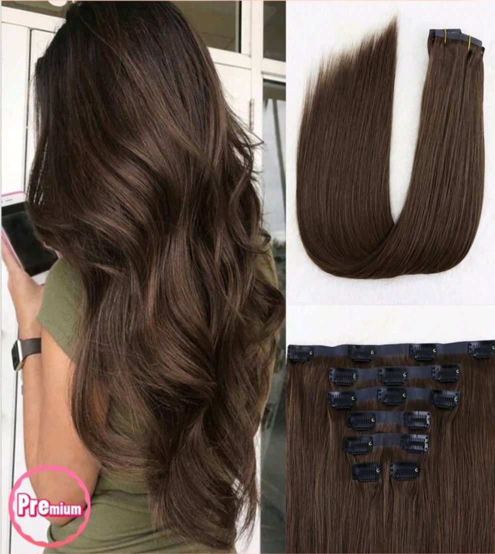 7pc Dark Brown natural wave Clip In Human Hair